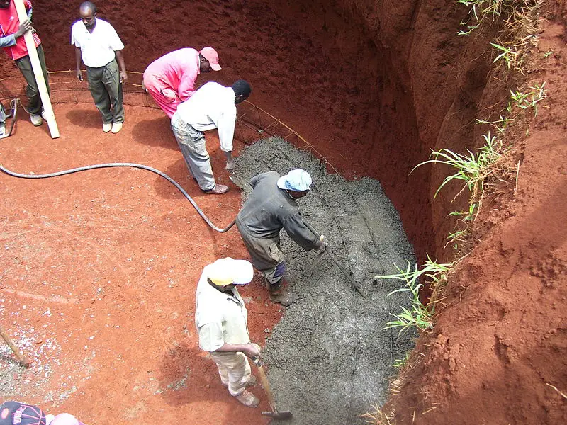 Bio-digesters in Kenya -- casting of slab with ring reinforcement.